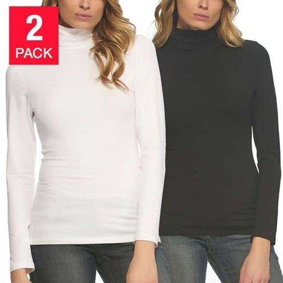 Felina 2-Pack Women Turtlenecks Super Soft Modal Cotton • Black & White • Size L - Picture 9 of 11
